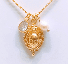 Nino Face with Pearl and cz pendant necklace, Brass 22k gold plated, Handmade jewelry